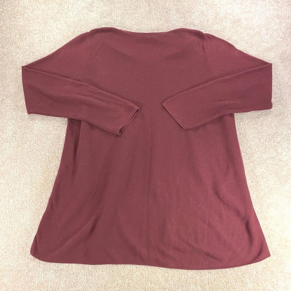 Pure Jill Sweater Womens Large Burgundy V-Neck Tiered Hem Cotton Blend Tunic - Picture 8 of 9